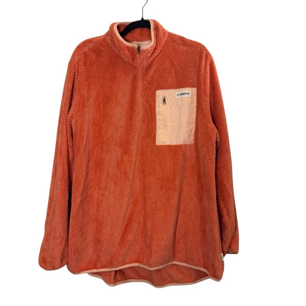 Magellan Outdoors Salmon Fleece 1/4 zip Waffle Grid Soft Jacket sz XXL